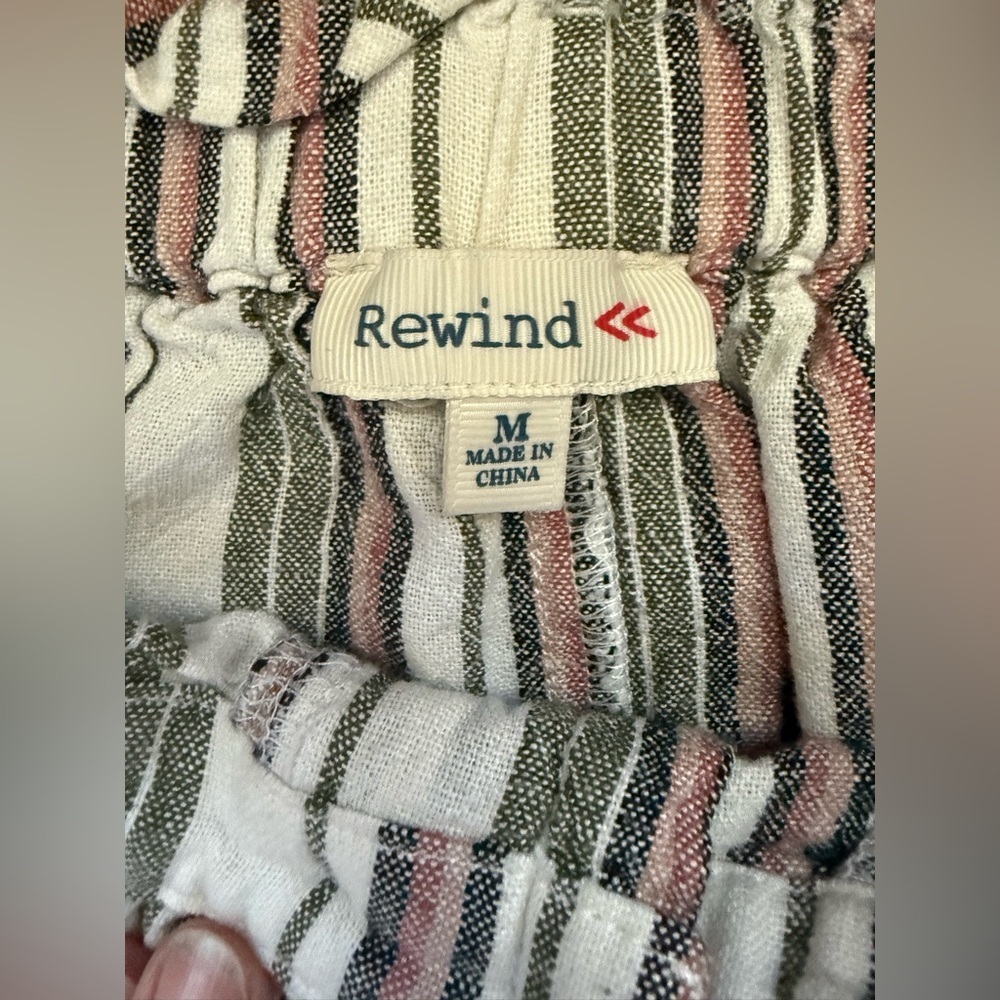 Rewind Linen Blend Striped Shorts Paperbag Waist Button Front Sz M Boho Coastal - Picture 4 of 5